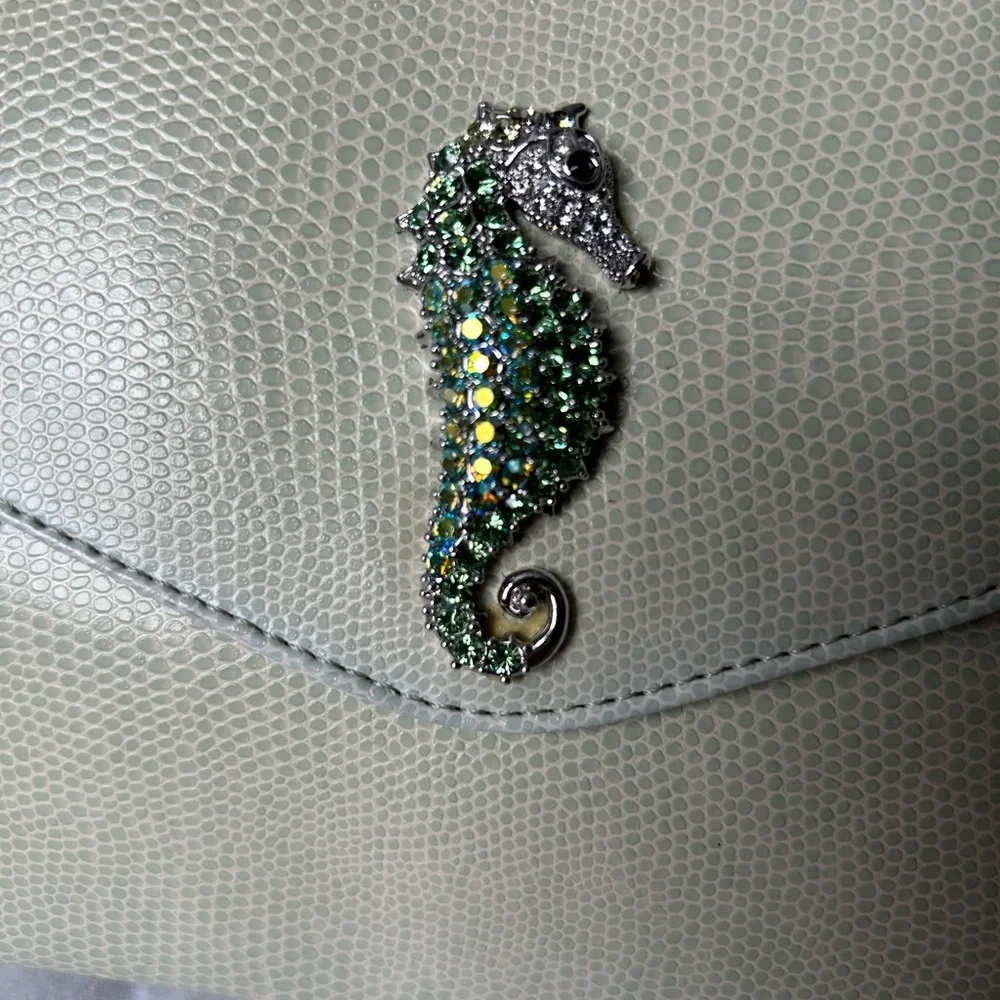 Marjorie Bloom Collection Green Clutch: Shoulder Bag Seahorse Embellished